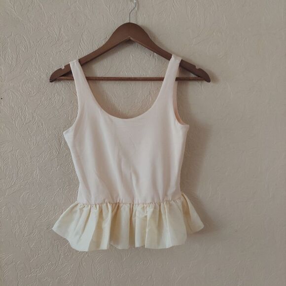 Women's Cream Colored Ruffle Hem Tank Top Sz Small - Picture 1 of 7